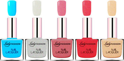 

Lady Fashion Ultra HI-Shine Long Stay Nail Polish Sky Blue,Grey,Mauve,Pink,Beach Nude(Pack of 5)