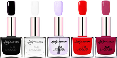 

Lady Fashion Ultra HI-Shine Long Stay Nail Polish Black,White,Top Coat,Red,Maroon(Pack of 5)
