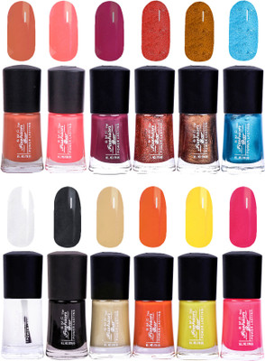

SMC FASHION BAR Gel Based Popular Nail Paint Combo Blush Peach, Straberry Pink, Dark Mauve, Glitter Copper, Glitter Amber Gold, Glossy Turquoise Blue, Top Coat, Black, Nude Brown, Orange, Neon Yellow, Neon Pink(Pack of 12)