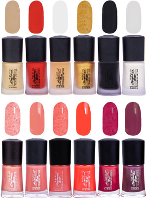 

SMC FASHION BAR Gel Based Neon Nail Paint Combo Matte Nude Almond, Matte Orange, Matte Top Coat, Matte Golden Yellow, Matte Black, Matte Pearl Cream, Shimmer Light Peach, Brown Peach, Salmon Peach, Neon Orange, Shimmer Ruby Pink, Rich Rasin(Pack of 12)