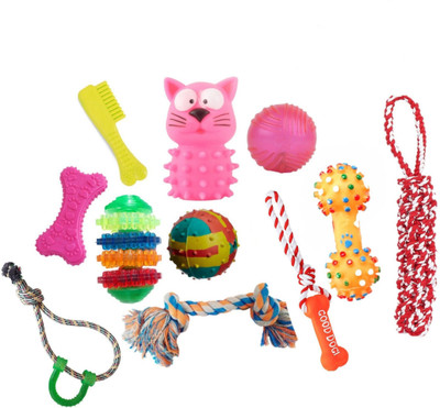 

Pet Needs High Quality Combo of 11 Natural Rubber Squeaky Toys and Cotton Chew Toys for Small Puppy/Pets-for Cuddling,Chew and Sound Interaction. Cotton, Rubber Ball, Fetch Toy, Chew Toy, Rubber Toy For Dog