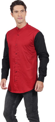 U TURN Men Solid Casual Black, Maroon Shirt
