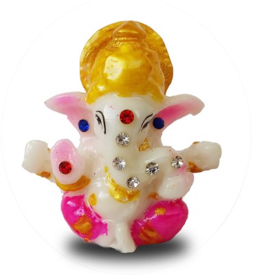 EthnicAlive Idol Ganesh Jee Marble Golden Head Religious Gift Vastu Showpiece Gift Items Car Dashboard Decorative Showpiece  -  5 cm(Stone, Multicolor)