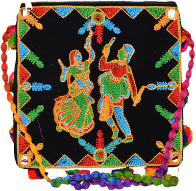 

KRISHNA HANDLOOM Girls Evening/Party Black Cotton Sling Bag