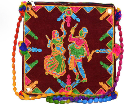 KRISHNA HANDLOOM Girls Casual Maroon Cotton Sling Bag