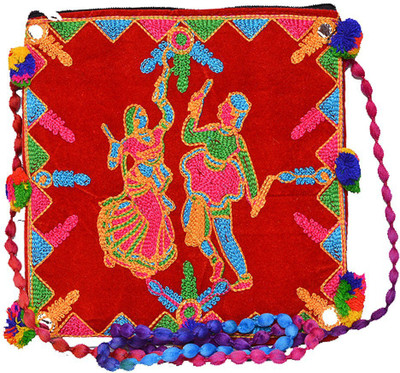 KRISHNA HANDLOOM Girls Casual Red Cotton Sling Bag