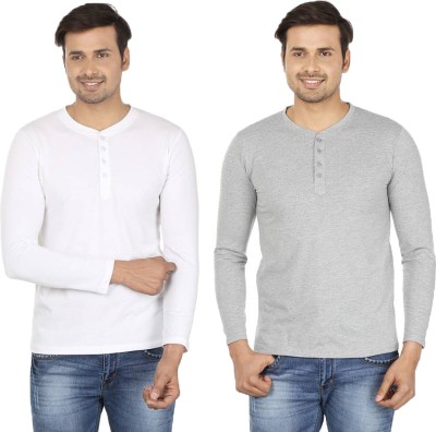 Adorbs Solid Men Henley Neck White, Grey T-Shirt