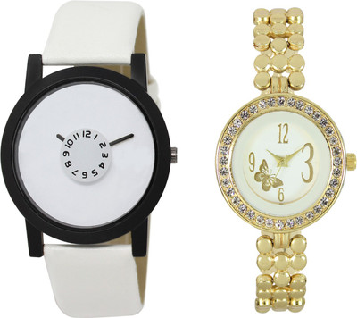 

Shocknshop LR26_203 Designer Analog Leather and Chain Strap Couple Watch - For Men & Women