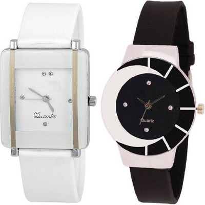 

parekh enterprise new full white square and black round watch combo of 2 watches for girls and women. Watch - For Women