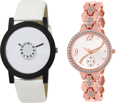 

Shocknshop LR26_215 Designer Analog Leather and Chain Strap Couple Watch - For Men & Women