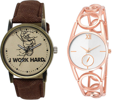 Shocknshop LR29_213 Designer Analog Leather and Chain Strap Couple Watch - For Men & Women