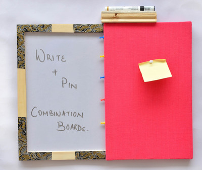 

ivei Pinboard + whiteboard, Combination board - handpainted Mehendi work Pinboards Bulletin Board(Pink)