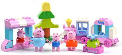 

IndusBay Peppa's First Train Journey Building Block set with Peppa Pig Action Figure Train & cart blocks setup Toy Set(Multicolor)
