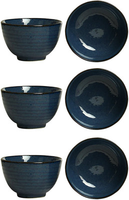 

caffeine Katori Dessert Bowl in Blue Mettalic (Set of 6) Ceramic Bowl Set(Blue, Pack of 6)