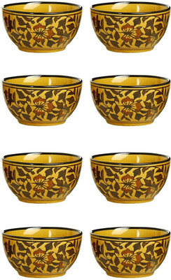 

caffeine Katori Dessert Bowl in Glossy Orange Flower (Set of 8) Ceramic Bowl Set(Orange, Green, Pack of 8)