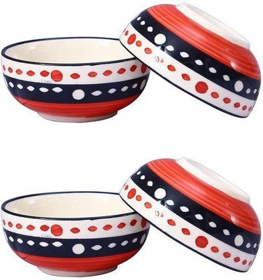 

caffeine Dining Dessert Bowl in Salmon Orange Ooodles Ceramic Bowl Set(Orange, Pack of 4)