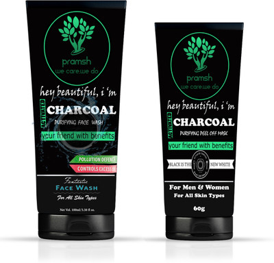 

PRAMSH Activated Charcoal Face Wash 100gm & Charcoal Peel Off Mask 60gm (Medical Grade)-For Anti Acne Blackhead Removal Instant Glow Combo Pack Of(Set of 2)
