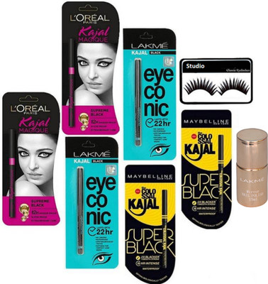 

studio Eyelashes, Magique Kajal With Eyeconic Kajal & Colossal Kajal Set Of 6, Mirror Nail Polish(Set of 8)
