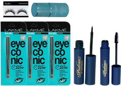 

studio Eyelashes And Mac Padhma Eyeliner & Mascara, Eyeconic Kajal Pack of 3(Set of 7)