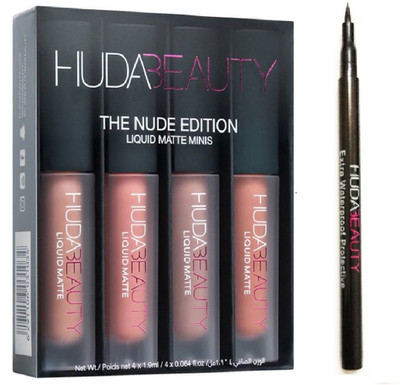 

Huda Beauty Liquid Mattee 4 MULTI COLOR LIQUID MATTE LIPSTICK PACK WITH ULTRA FINE WATER PROOF EYE LINER PACK(Set of 2)