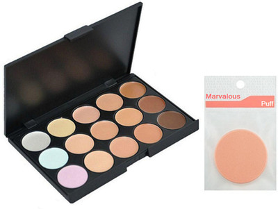 

marvalous Make Up Puff With 15 Shade Concealer(Set of 2)