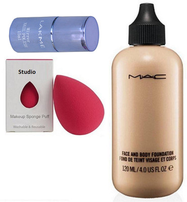 

studio Sponge Puff, Mac Face And Body Foundation, Mirror Nail Polish(Set of 3)