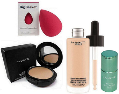 

Big Basket Sponge Puff, Studio Waterweight Foundation, Fix Compact, Mirror Nail Paint(Set of 4)