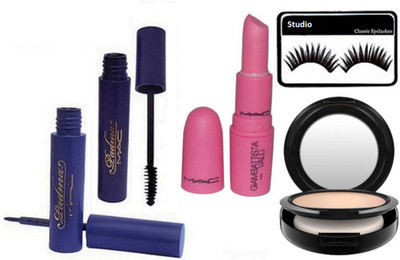 

Studio Eyelashes And Mac S. Fix Compact, Padma Eyeliner & Mascara with Giambattista Valli Real Doll Pink Lipstick(Set of 5)