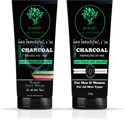 

PRAMSH Activated Charcoal Face Wash 100gm & Charcoal Peel Off Mask 100gm (Medical Grade)-For Anti Acne Blackhead Removal Instant Glow Combo Pack Of(Set of 2)