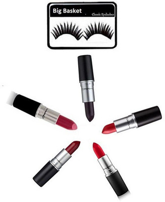 

big basket Eyelashes&Mac Lipstick Pack of 5(Set of 6)
