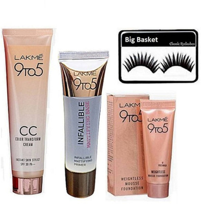 

big basket Eyelashes,9 to 5 Infallible Primer, Mousse Foundation & C C Cream (Set of 4)(Set of 4)