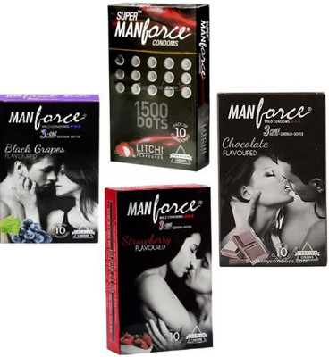 

Manforce Chocolate, 1500 Dots, Strawberry, BLACK GRAPS Condom(Set of 8, 80S)