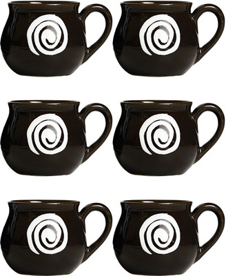 

caffeine Tea Cup Stoneware in Brown & White Doodle Chiraag Ceramic(Brown, Pack of 6)
