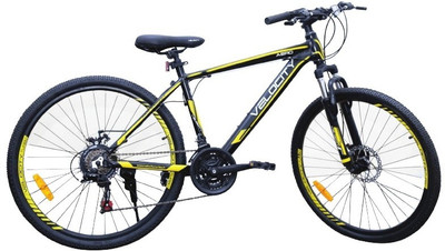 

Velocity Aero Front Suspension Dual Disc Brake Bike For Adults Black & Yellow 26 T Mountain Cycle(21 Gear, Multicolor)