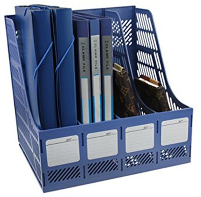 

DIVINEZON 4 Compartments Plastic file rack(Blue)