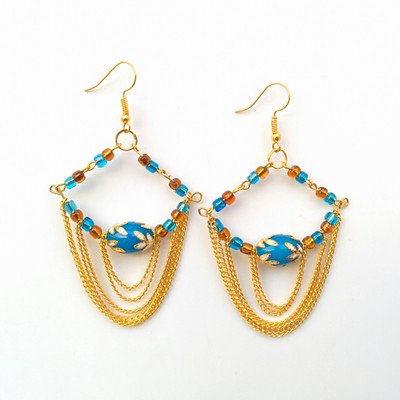 

BLINGBEAUTIFULACC Beautiful Blue & Golden Chain Hoops For Girls/Women Alloy Drop Earring, Hoop Earring, Dangle Earring