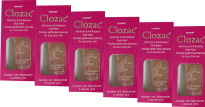 Elegant CLOZAC FACE WASH PACK OF 6*60ML Anti Acne (Anti Pimples) & Anti Bacterial Face Wash(360 ml)