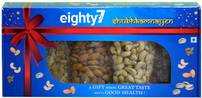 

Eighty7 Gold Dry Fruits Gift Box Combo(1pcs Californian Almonds 150g-1pcs Cashewnuts 150g-1pcs Green Raisins 150g-1pcs Cranberries 150g)