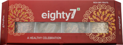 

Eighty7 Supreme Dry Fruits Gift Box Combo(1pcs Californian Almonds 200g-1pcs Cashewnuts 200g-1pcs Green Raisins 200g-1pcs Cranberries 200g)