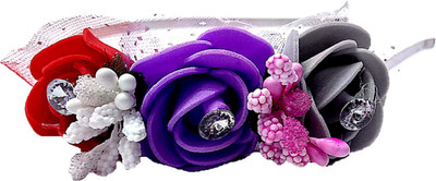 

Proplady Princess Collection Tiara Style Triple Roses Stone Studded Metal Hair Band, Head Band(Red, Purple, Grey)