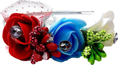 

Proplady Princess Collection Tiara Style Triple Roses Stone Studded Metal Hair Band(Red, Blue, White)