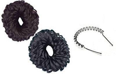 

GaDinStylo Fancy Black and Brown Rubber Juda Hair Band with Free Zig Zag Hair Band Hair Accessory Set(Black)