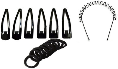 

GaDinStylo Set of 6 Hair Tic Tac Clip, 1 Zig Zag Hair Band & 12 Hair Ties Bands Hair Accessory Set(Black)
