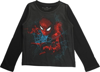 Marvel Spider Man Boys Graphic Print Polycotton, Cotton Blend T Shirt(Black, Pack of 1)