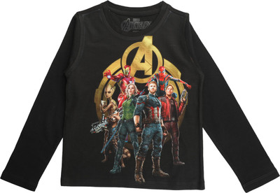 Marvel Avengers Boys Graphic Print Polycotton, Cotton Blend Regular T Shirt(Black, Pack of 1)