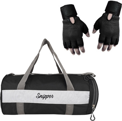

Snipper Combo of Shoe Compartment Black Bag and Black Gloves Gym & Fitness Kit