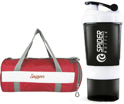 Snipper Combo of Shoe Compartment Red Bag and Shaker White Gym & Fitness Kit