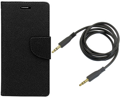 Shopsji Flip Cover for Black Combo Aux Cable Mercury Flip Cover, Wallet Case for Universal 4.3in(Black)
