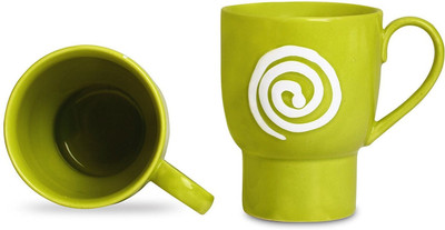 

caffeine Coffee Ceramic/Stoneware in Green & White Doodle Platform (Set of 2) Handmade Ceramic Mug(300 ml, Pack of 2), Yellow