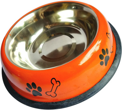 UDAK Stainless Steel Good Quality 450ml Orange Dog Feeding Bowl Round Steel Pet Bowl(450 ml Orange)
